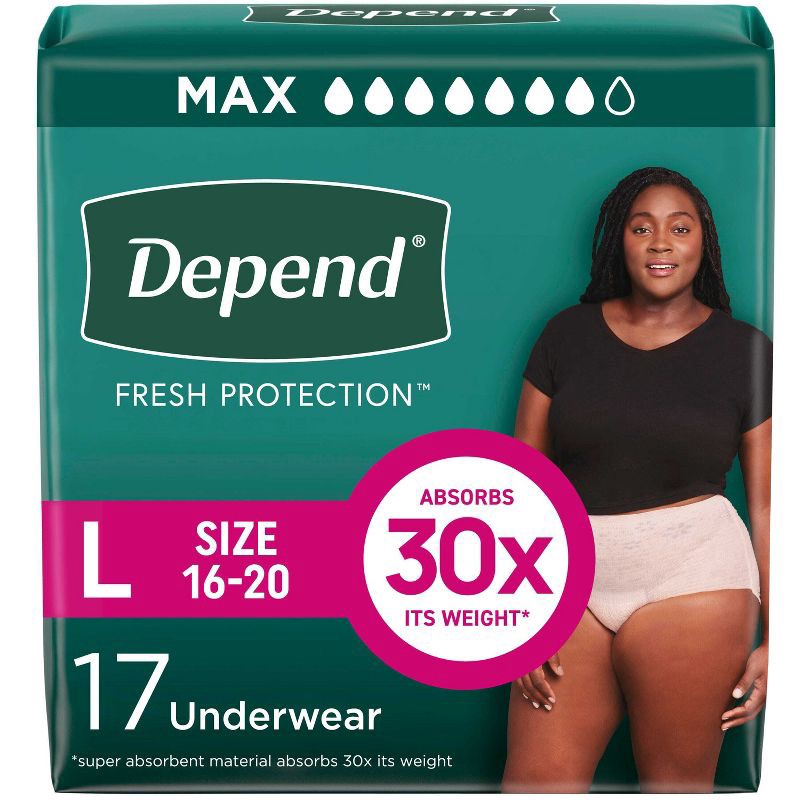 slide 1 of 7, Depend Fresh Protection Adult Incontinence & Postpartum Underwear for Women - Maximum Absorbency - L - Blush - 17ct, 17 ct