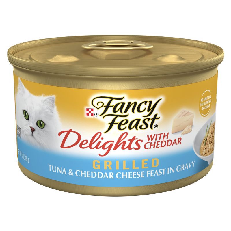 slide 1 of 10, Purina Fancy Feast Delights with Cheddar Grilled Gourmet Wet Cat Food Tuna & Cheddar Cheese Feast In Gravy - 3oz, 3 oz