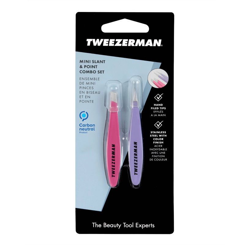 slide 7 of 8, Tweezerman Mini Slant and Point Tweezer Combo Set, 1 ct