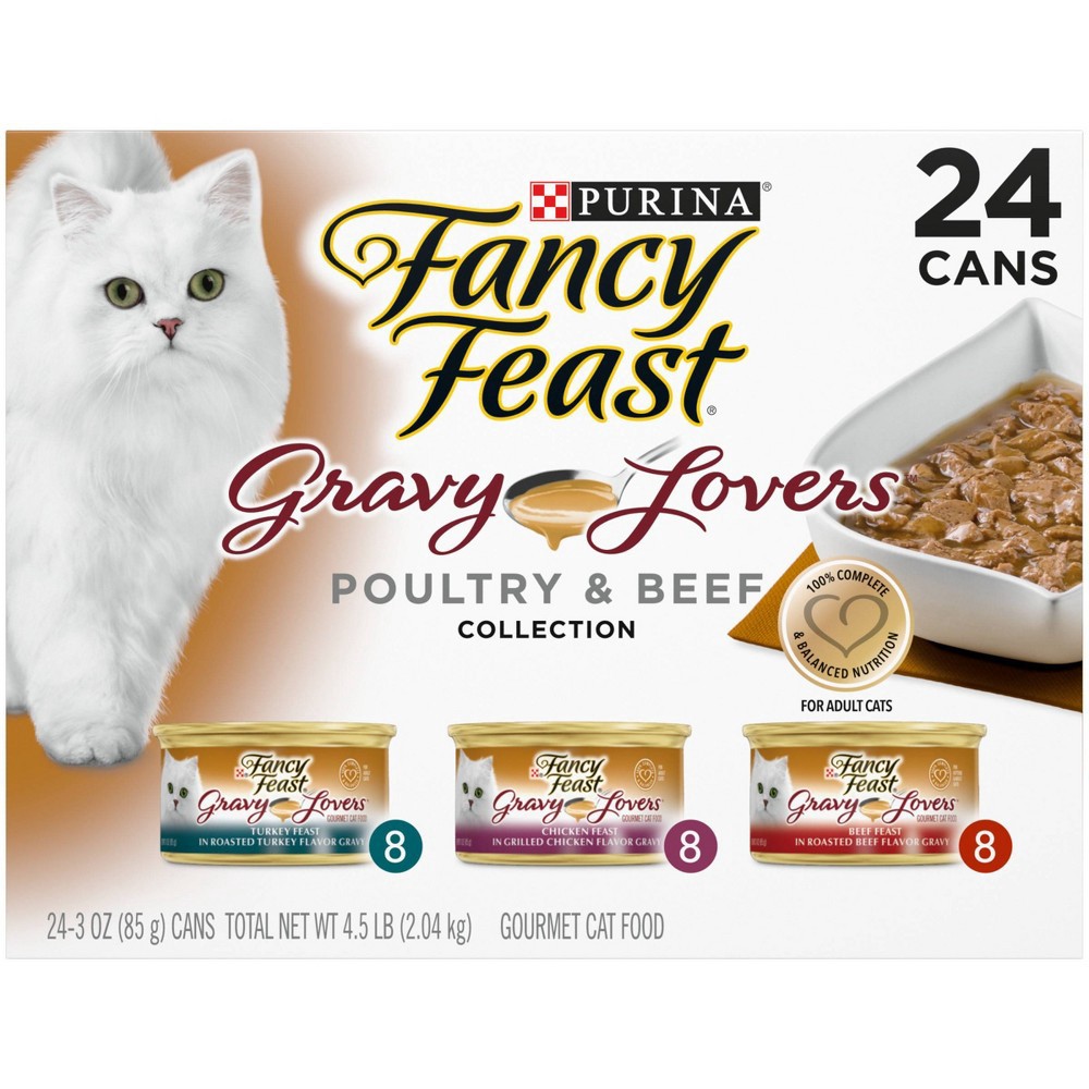 slide 7 of 7, Fancy Feast Purina Fancy Feast Gravy Lovers Poultry with Chicken and Turkey & Beef Collection Gourmet Wet Cat Food - 3oz/24ct Variety Pack, 24 ct; 3 oz