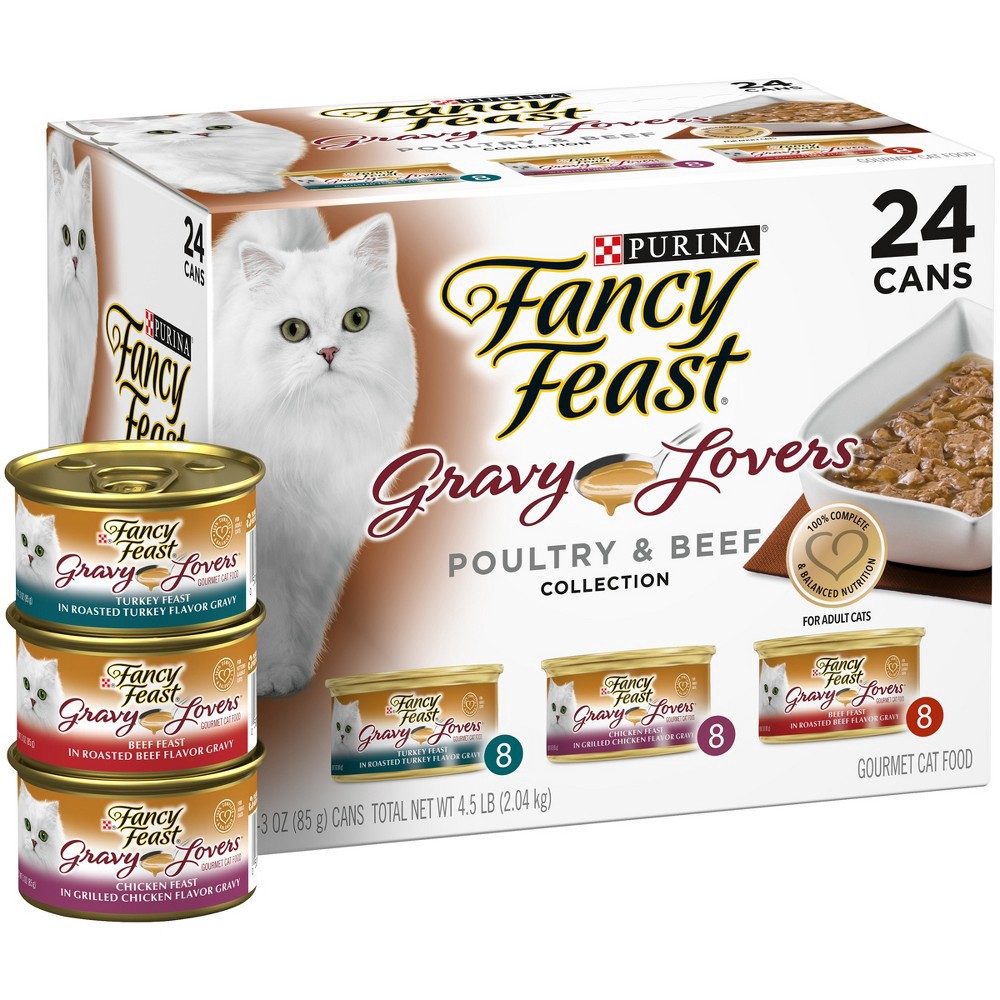 slide 5 of 7, Fancy Feast Purina Fancy Feast Gravy Lovers Poultry with Chicken and Turkey & Beef Collection Gourmet Wet Cat Food - 3oz/24ct Variety Pack, 24 ct; 3 oz