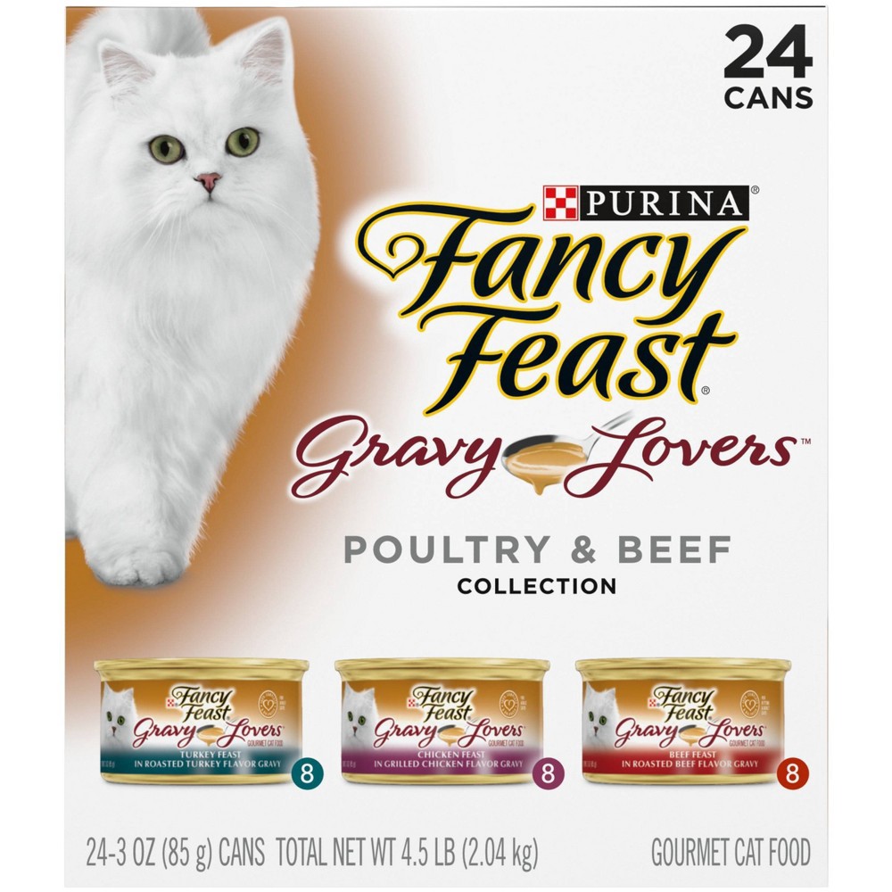 slide 2 of 7, Fancy Feast Purina Fancy Feast Gravy Lovers Poultry with Chicken and Turkey & Beef Collection Gourmet Wet Cat Food - 3oz/24ct Variety Pack, 24 ct; 3 oz