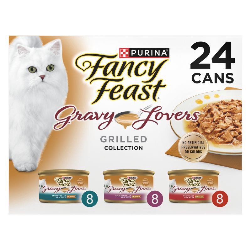 slide 1 of 7, Purina Fancy Feast Gravy Lovers Chicken, Turkey & Beef Flavor Wet Cat Food Cans Variety Pack - 3oz/24ct, 24 ct; 3 oz