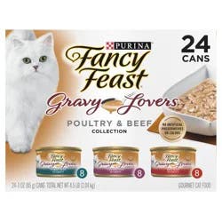 Purina Fancy Feast Gravy Lovers Chicken, Turkey & Beef Flavor Wet Cat Food Cans Variety Pack - 3oz/24ct