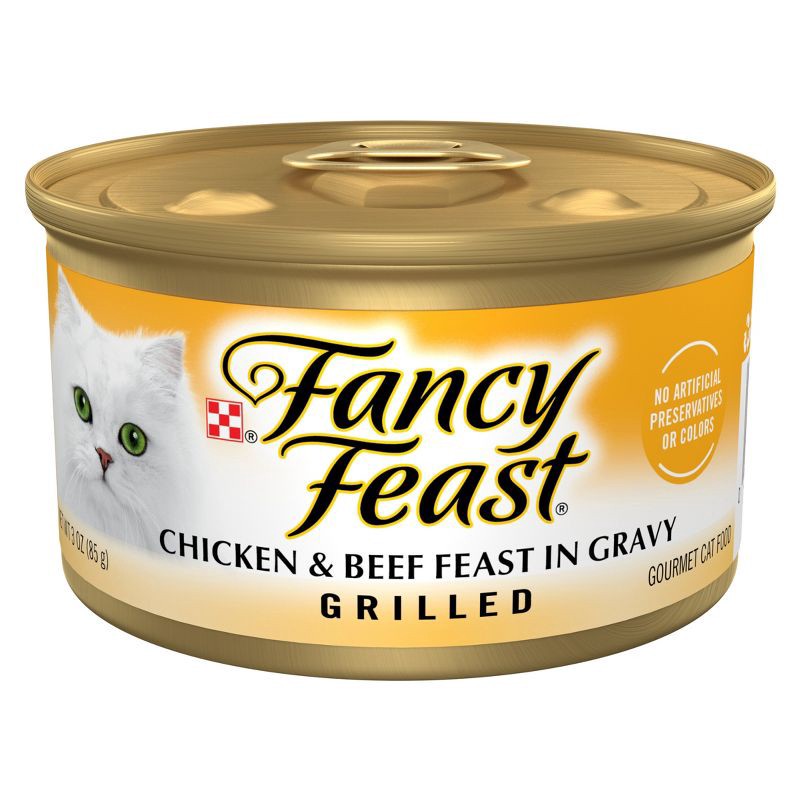 slide 1 of 10, Purina Fancy Feast Grilled Gourmet Wet Cat Food Chicken & Beef Feast In Gravy - 3oz, 3 oz