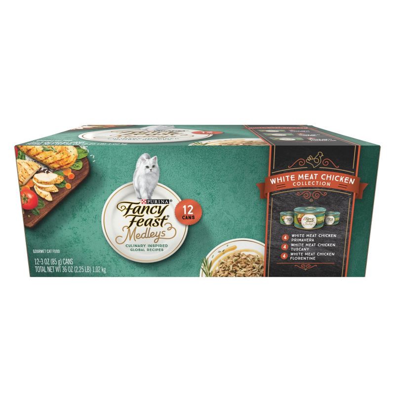 slide 1 of 12, Purina Fancy Feast Medleys Gourmet Wet Cat Food White Meat Chicken with Garden Greens In Sauce - 3oz/12ct Variety Pack, 12 ct; 3 oz