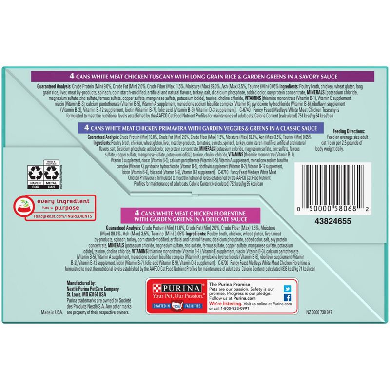 slide 9 of 12, Purina Fancy Feast Medleys Gourmet Wet Cat Food White Meat Chicken with Garden Greens In Sauce - 3oz/12ct Variety Pack, 12 ct; 3 oz
