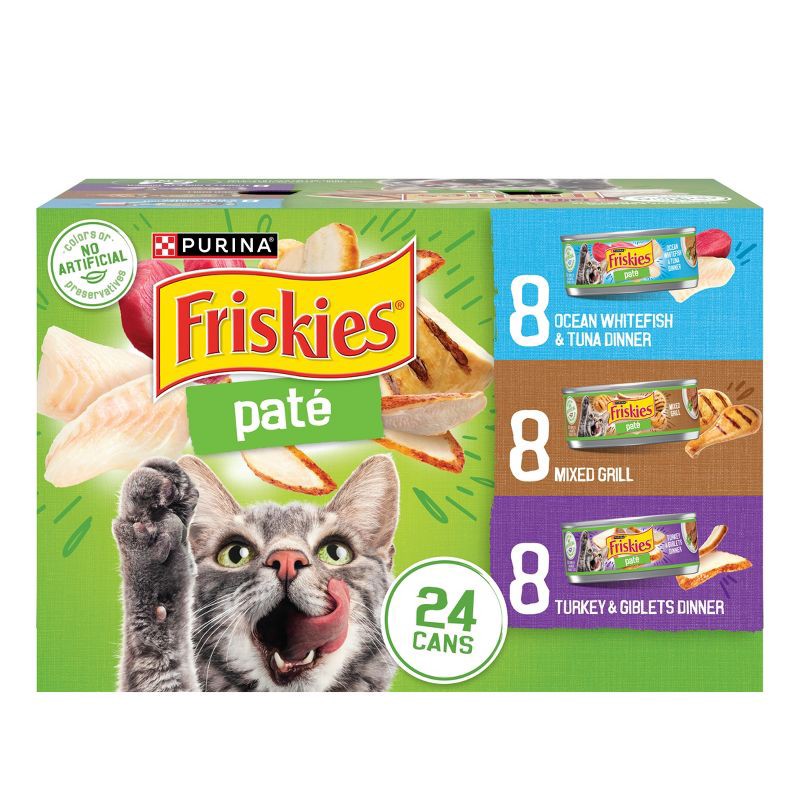 slide 1 of 11, Purina Friskies Paté Wet Cat Food Fish, Tuna, Mixed Grill & Turkey - 5.5oz/24ct Variety Pack, 24 ct; 5.5 oz