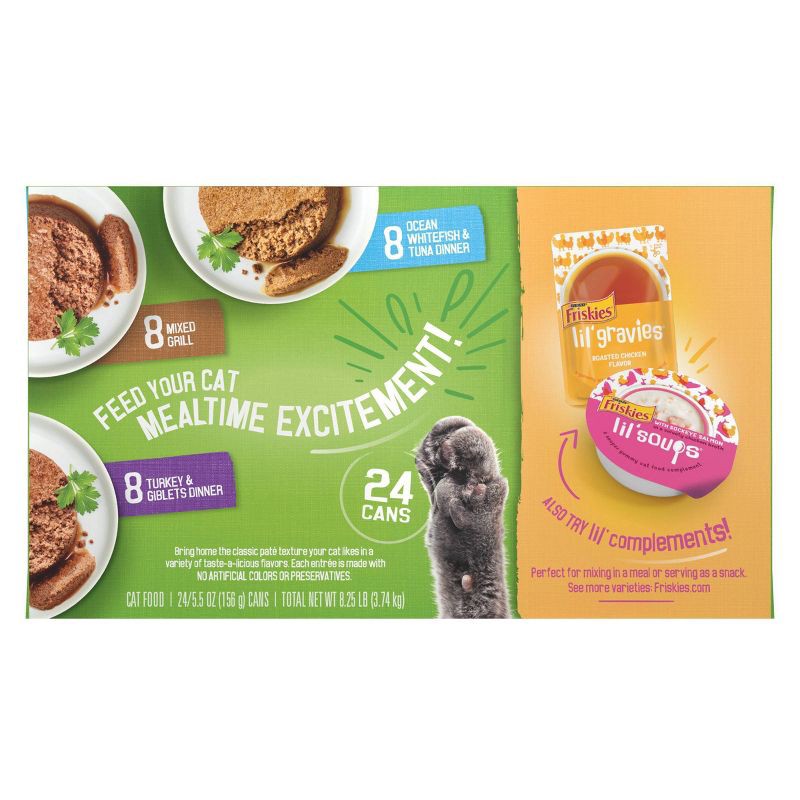 slide 7 of 9, Purina Friskies Paté Wet Cat Food Fish, Tuna, Mixed Grill & Turkey - 5.5oz/24ct Variety Pack, 24 ct; 5.5 oz