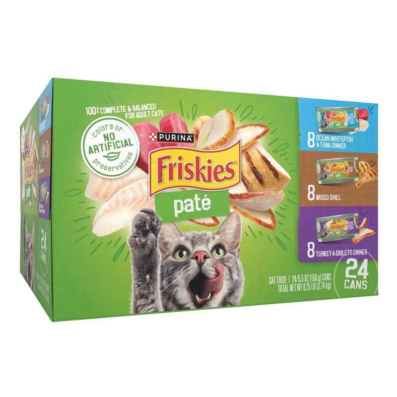 slide 4 of 9, Purina Friskies Paté Wet Cat Food Fish, Tuna, Mixed Grill & Turkey - 5.5oz/24ct Variety Pack, 24 ct; 5.5 oz