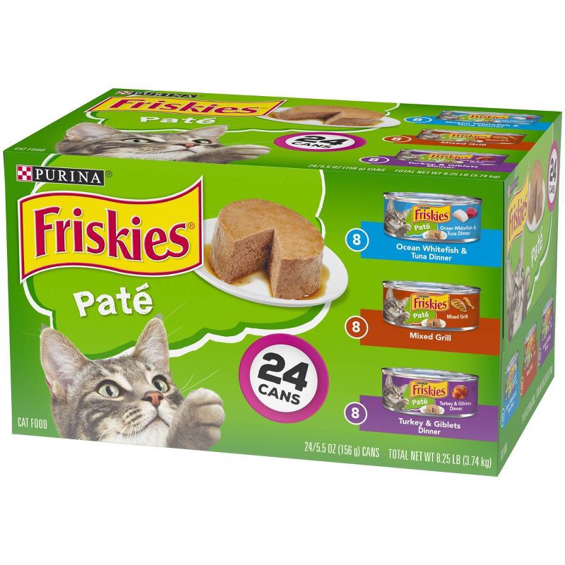 slide 8 of 9, Purina Friskies Paté Wet Cat Food Fish, Tuna, Mixed Grill & Turkey - 5.5oz/24ct Variety Pack, 24 ct; 5.5 oz