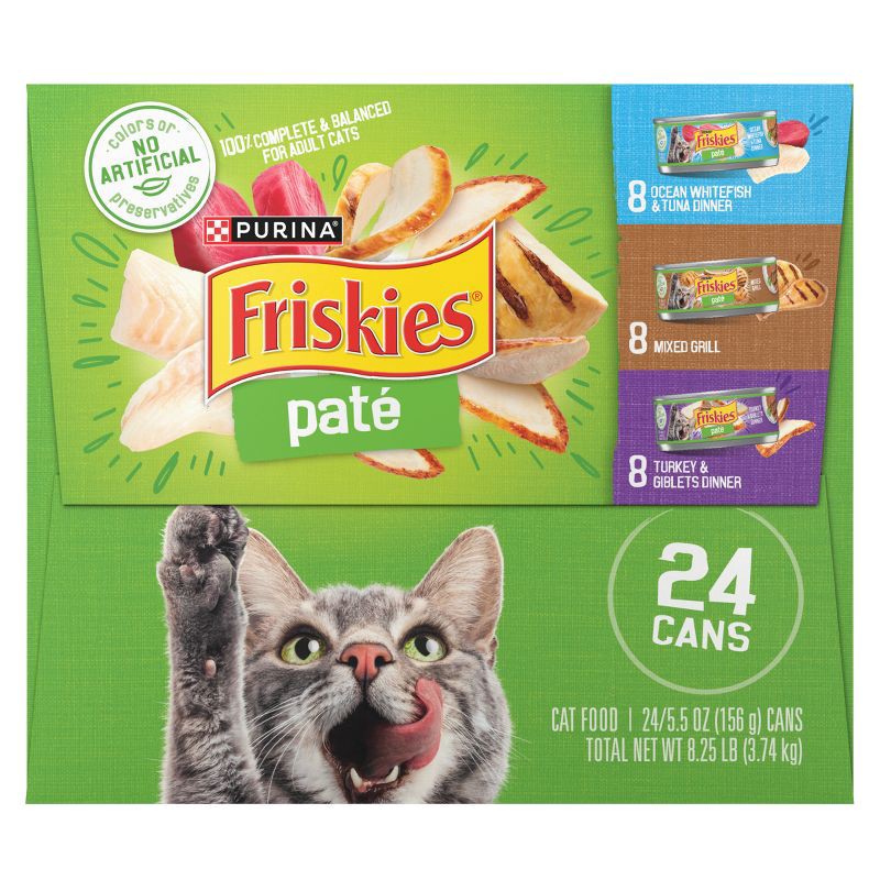 slide 5 of 9, Purina Friskies Paté Wet Cat Food Fish, Tuna, Mixed Grill & Turkey - 5.5oz/24ct Variety Pack, 24 ct; 5.5 oz