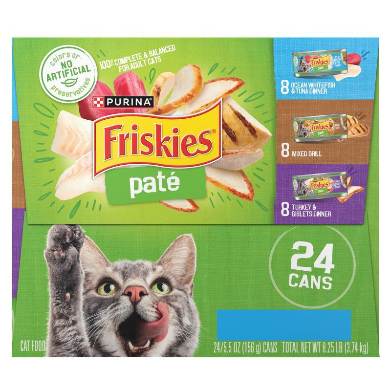 slide 6 of 9, Purina Friskies Paté Wet Cat Food Fish, Tuna, Mixed Grill & Turkey - 5.5oz/24ct Variety Pack, 24 ct; 5.5 oz