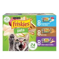 Purina Friskies Paté Wet Cat Food Fish, Tuna, Mixed Grill & Turkey - 5.5oz/24ct Variety Pack
