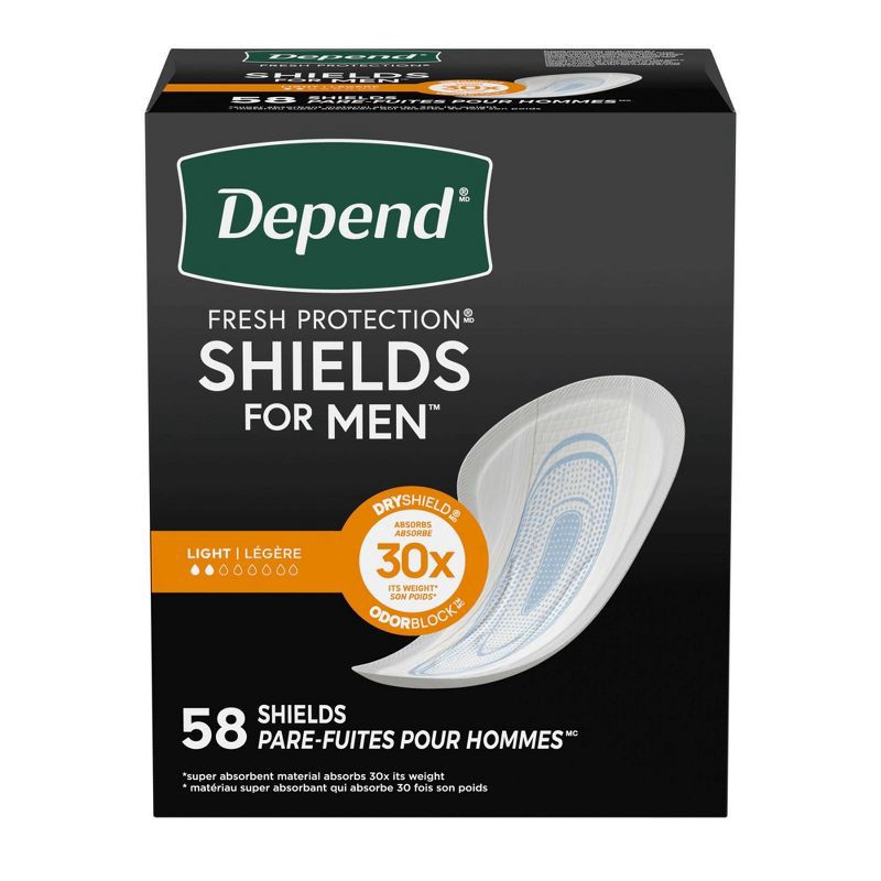 slide 2 of 9, Depend Incontinence Shields/Bladder Control Pads for Men - Light Absorbency - 58ct, 58 ct