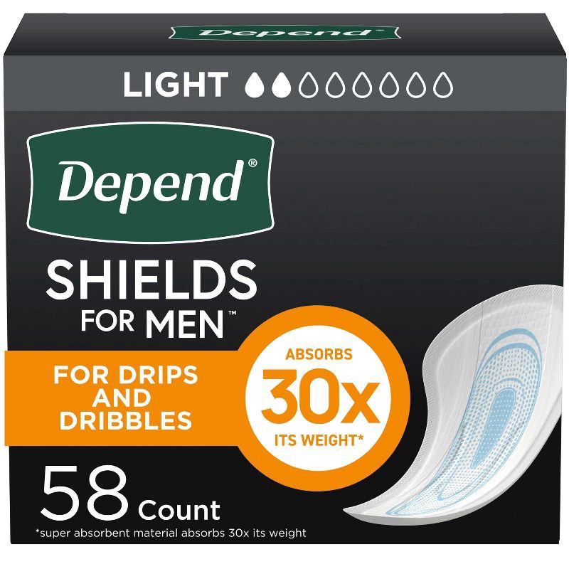 slide 1 of 9, Depend Incontinence Shields/Bladder Control Pads for Men - Light Absorbency - 58ct, 58 ct