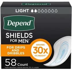 Depend Incontinence Shields/Bladder Control Pads for Men - Light Absorbency - 58ct