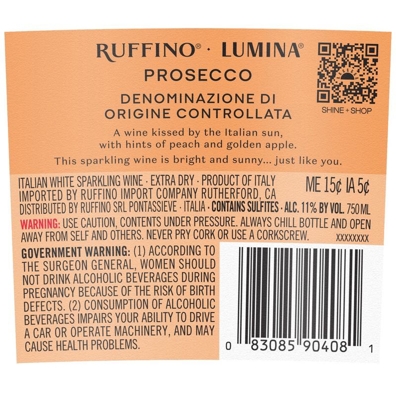 slide 15 of 15, Ruffino Lumina Prosecco DOC Italian White Sparkling Wine - 750ml Bottle, 750 ml