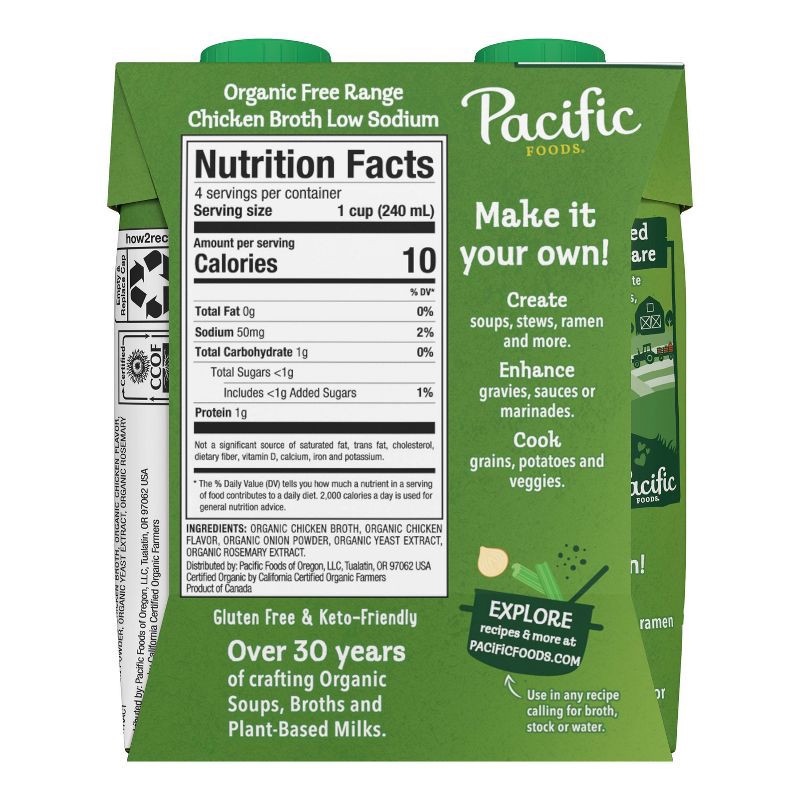 slide 4 of 9, Pacific Foods Gluten Free Organic Low Sodium Free Range Chicken Broth - 32 fl oz/4ct, 32 fl oz, 4 ct