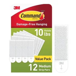 Command 12 Sets of Strips Picture Hanging Strips Value White: Plastic Adhesive Strip for Hanging Pictures Without Nails