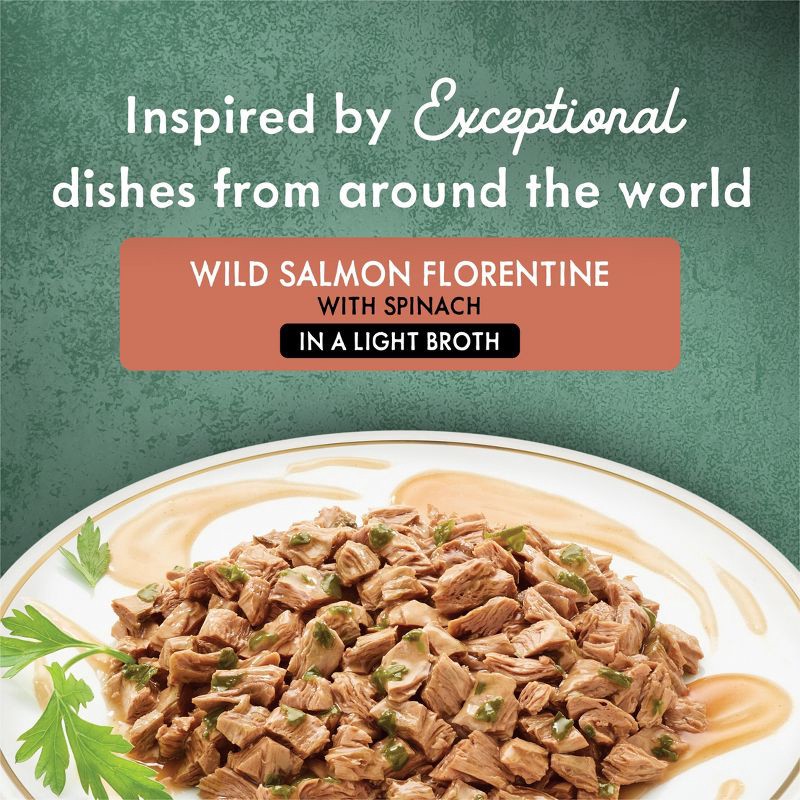 slide 3 of 9, Purina Fancy Feast Medleys In a Delicate Sauce Gourmet Fish Flavor Wet Cat Food Wild Salmon Florentine with Garden Greens - 3oz, 3 oz