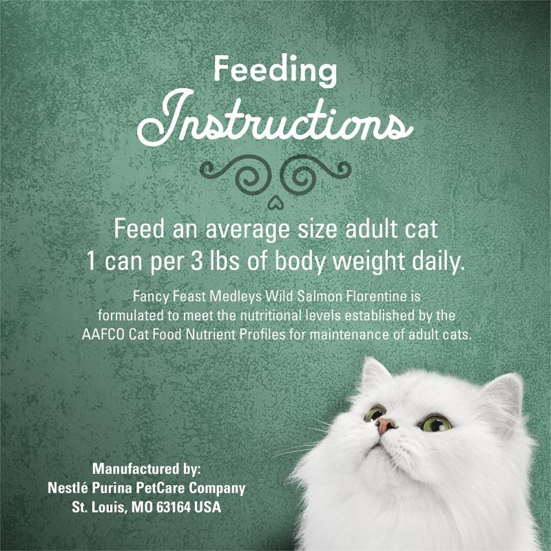 slide 7 of 9, Purina Fancy Feast Medleys In a Delicate Sauce Gourmet Fish Flavor Wet Cat Food Wild Salmon Florentine with Garden Greens - 3oz, 3 oz