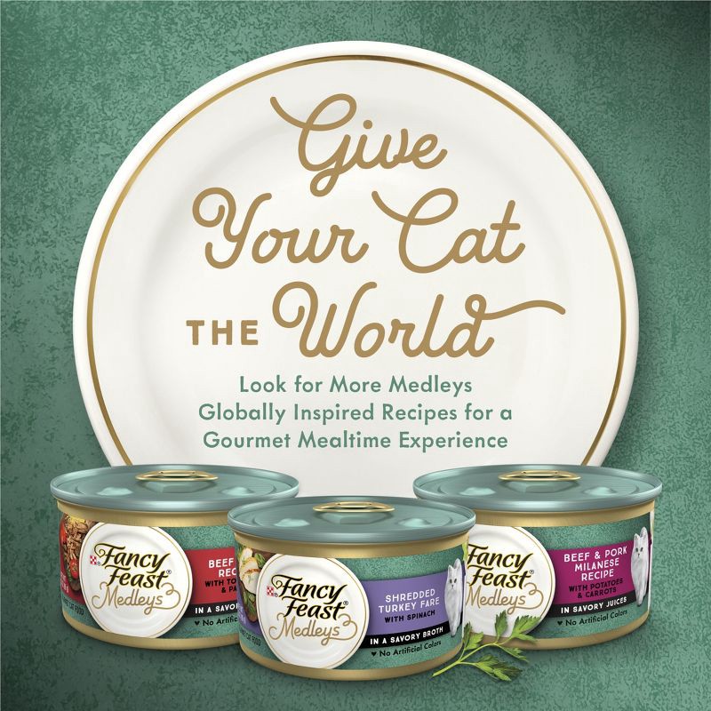 slide 7 of 9, Purina Fancy Feast Medleys In a Delicate Sauce Gourmet Fish Flavor Wet Cat Food Wild Salmon Florentine with Garden Greens - 3oz, 3 oz