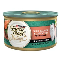 Purina Fancy Feast Medleys In a Delicate Sauce Gourmet Fish Flavor Wet Cat Food Wild Salmon Florentine with Garden Greens - 3oz