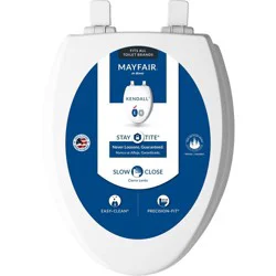 Kendall Never Loosens Elongated Enameled Wood Toilet Seat with Easy Cleaning Whisper Close White - Mayfair by Bemis