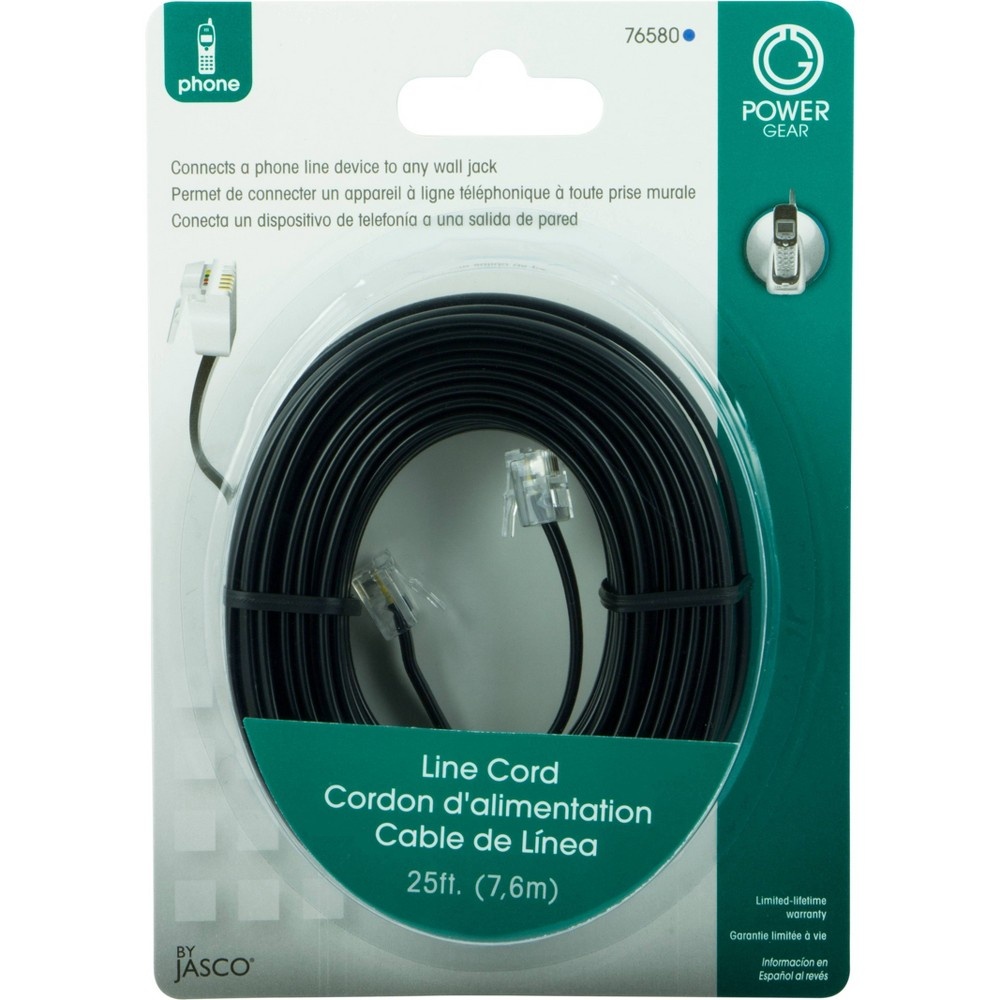 slide 4 of 5, Power Gear Telephone Line Cord, 25ft - Black or White, 25 ft