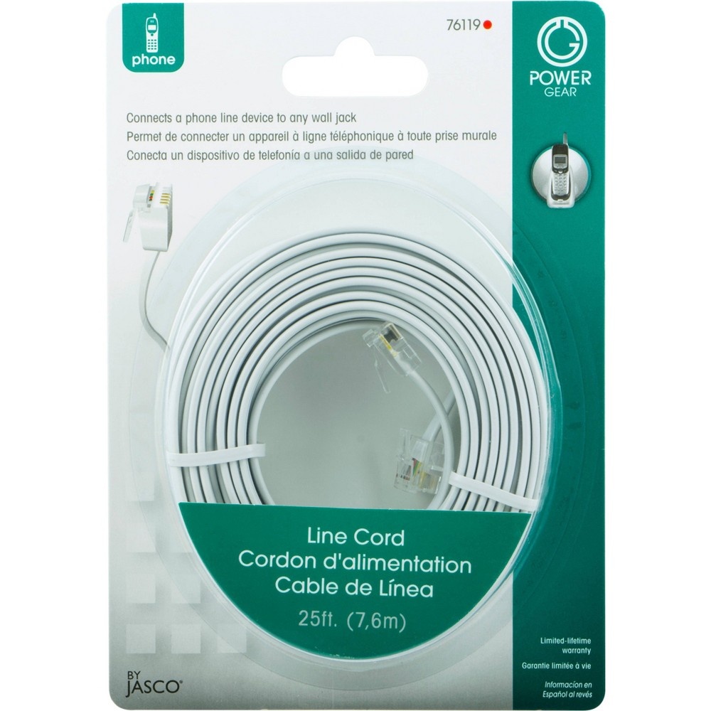 slide 5 of 5, Power Gear Telephone Line Cord, 25ft - Black or White, 25 ft