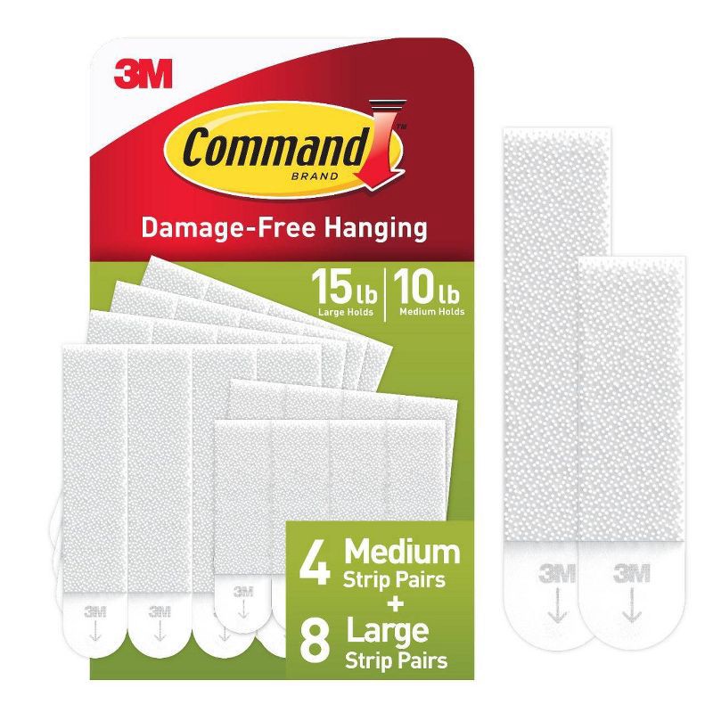 slide 1 of 12, Command 4 Sets of Medium/8 Sets of Large And Medium Sized Picture Hanging Strips White: Wall Sticky Frame Mounting Kit, 1 ct