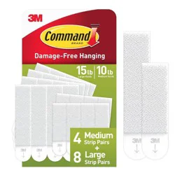 Command 4 Sets of Medium/8 Sets of Large And Medium Sized Picture Hanging Strips White: Wall Sticky Frame Mounting Kit