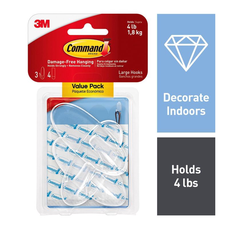 slide 5 of 11, Command Large Sized Decorative Hooks with Strips Value Clear, 1 ct