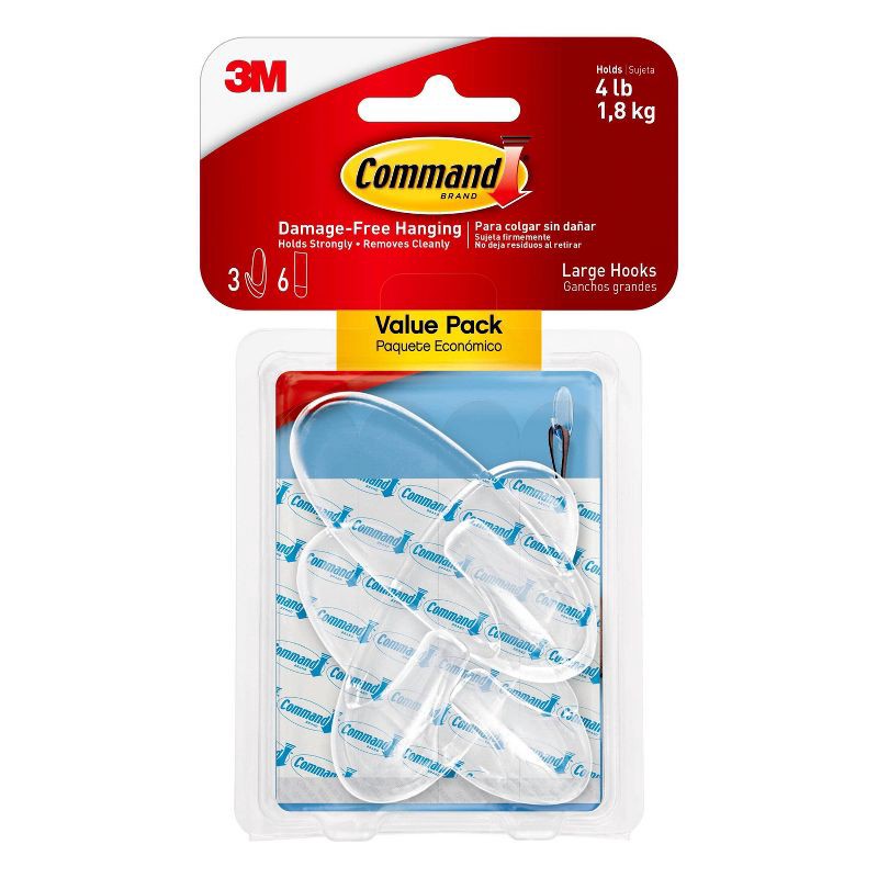 slide 1 of 11, Command Large Sized Decorative Hooks with Strips Value Clear, 1 ct