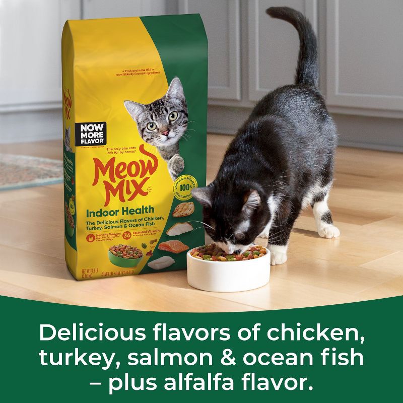 slide 2 of 8, Meow Mix Indoor Health with Flavors of Chicken, Turkey ,Ocean Fish & Salmon Adult Complete & Balanced Dry Cat Food - 6.3lbs, 6.3 lb