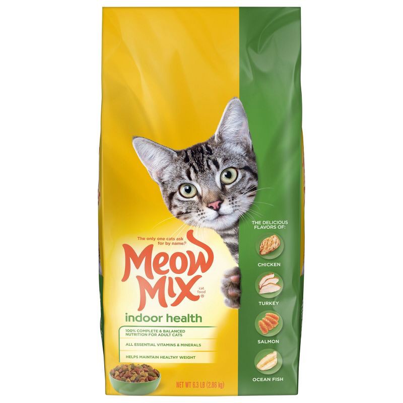 slide 1 of 5, Meow Mix Indoor Health with Flavors of Chicken, Turkey ,Ocean Fish & Salmon Adult Complete & Balanced Dry Cat Food - 6.3lbs, 6.3 lb