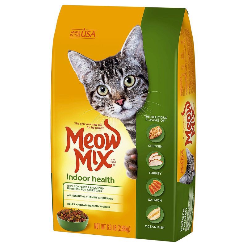 slide 3 of 5, Meow Mix Indoor Health with Flavors of Chicken, Turkey ,Ocean Fish & Salmon Adult Complete & Balanced Dry Cat Food - 6.3lbs, 6.3 lb