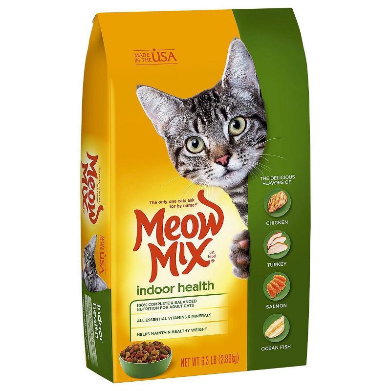 slide 4 of 5, Meow Mix Indoor Health with Flavors of Chicken, Turkey ,Ocean Fish & Salmon Adult Complete & Balanced Dry Cat Food - 6.3lbs, 6.3 lb