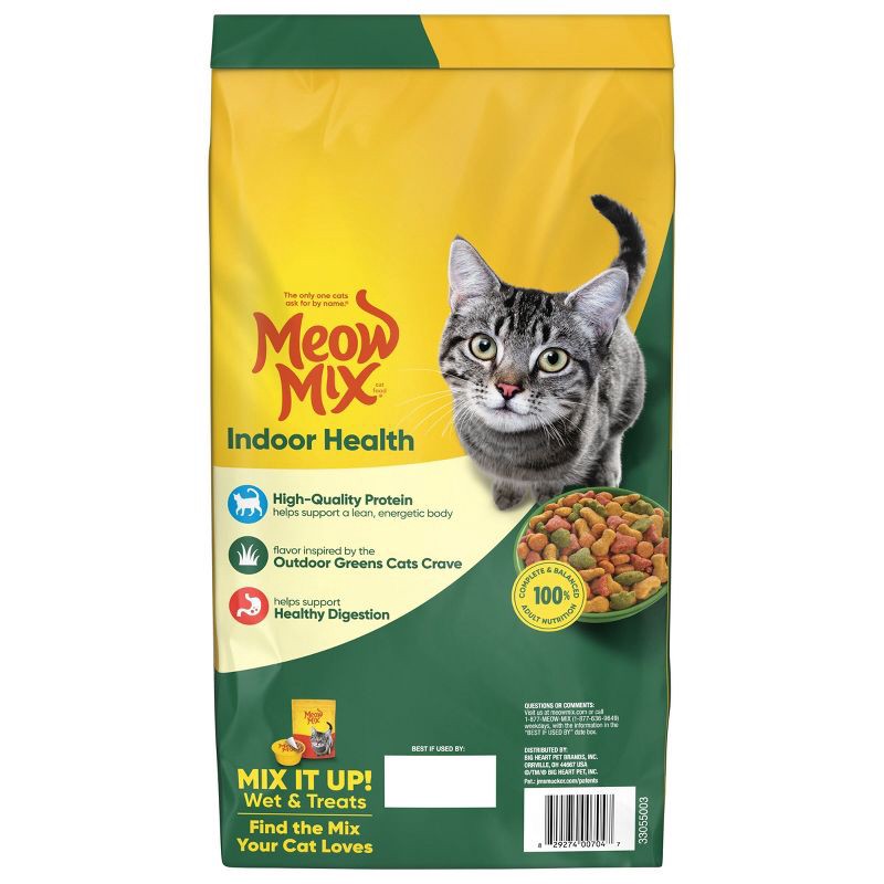 slide 5 of 8, Meow Mix Indoor Health with Flavors of Chicken, Turkey ,Ocean Fish & Salmon Adult Complete & Balanced Dry Cat Food - 6.3lbs, 6.3 lb