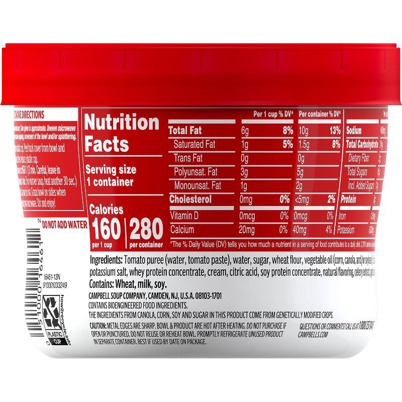 slide 9 of 11, Campbell's Creamy Tomato Soup Microwaveable Bowl - 15.4oz, 15.4 oz