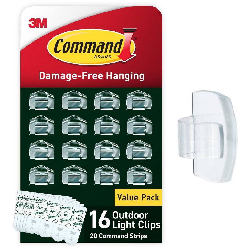 slide 1 of 13, Command 16pk Damage-Free Hanging Outdoor Light Clips with Adhesive Strips for Christmas Lights and Holiday Decoration, 16 ct