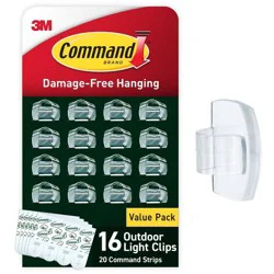 Command 16pk Damage-Free Hanging Outdoor Light Clips with Adhesive Strips for Christmas Lights and Holiday Decoration