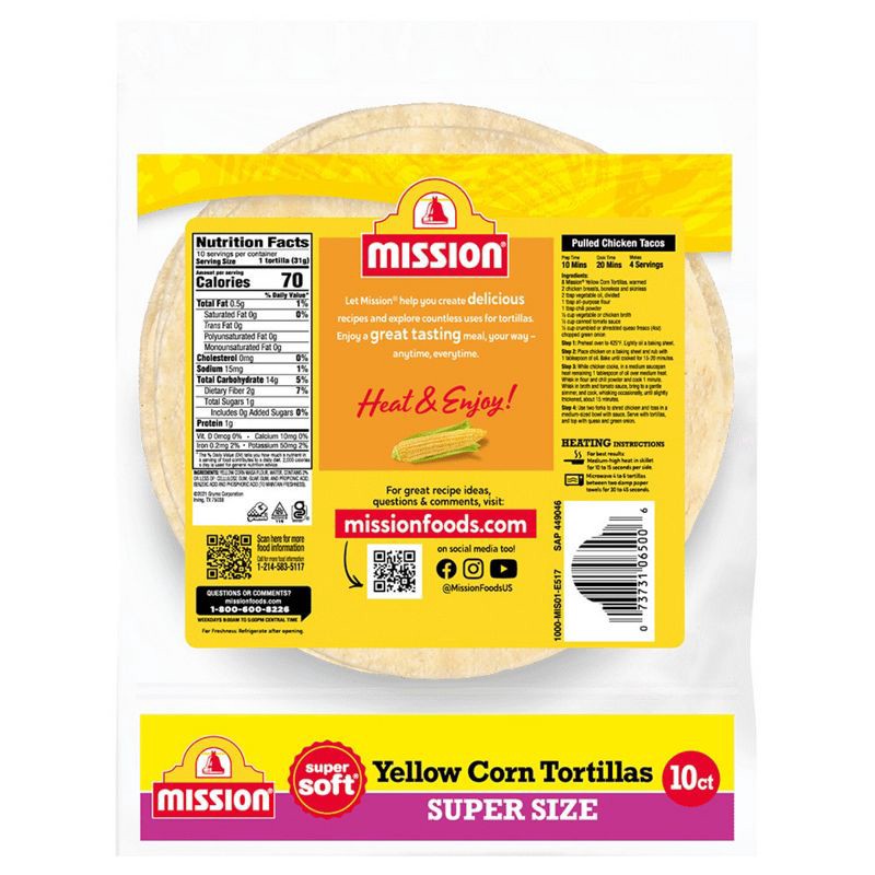slide 2 of 6, Mission Gluten Free Super Size Yellow Corn Tortillas - 10.84oz/10ct, 10.84 oz, 10 ct