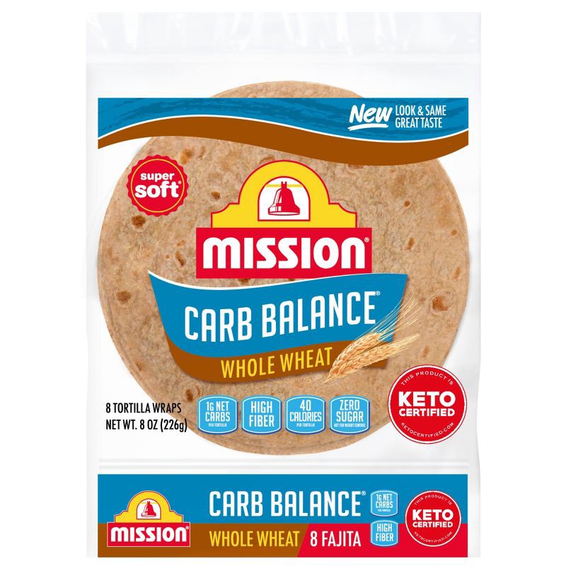slide 1 of 4, Mission Carb Balance Fajita Size Whole Wheat Flour Tortillas - 8oz/8ct, 8 ct; 8 oz