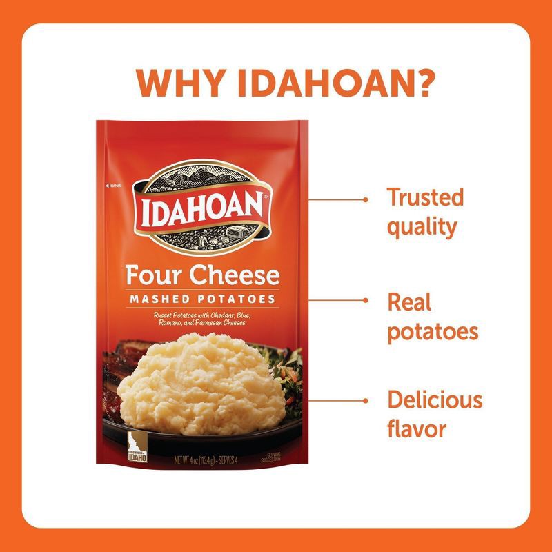 slide 8 of 10, Idahoan Gluten Free Four Cheese Mashed Potatoes - 4oz, 4 oz