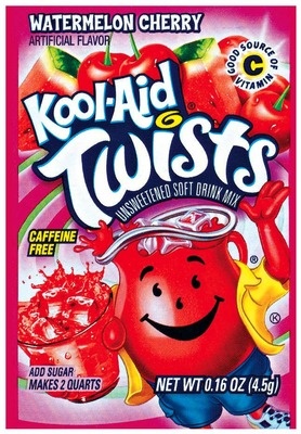 slide 1 of 1, Kool-Aid Twists Watermelon Cherry Soft Drink Mix, 0.16 oz