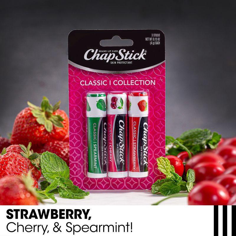 slide 5 of 20, Chapstick Classic Variety Pack Lip Balm - Cherry, Strawberry, & Spearmint - 3ct/0.45oz, 3 ct, 0.45 oz