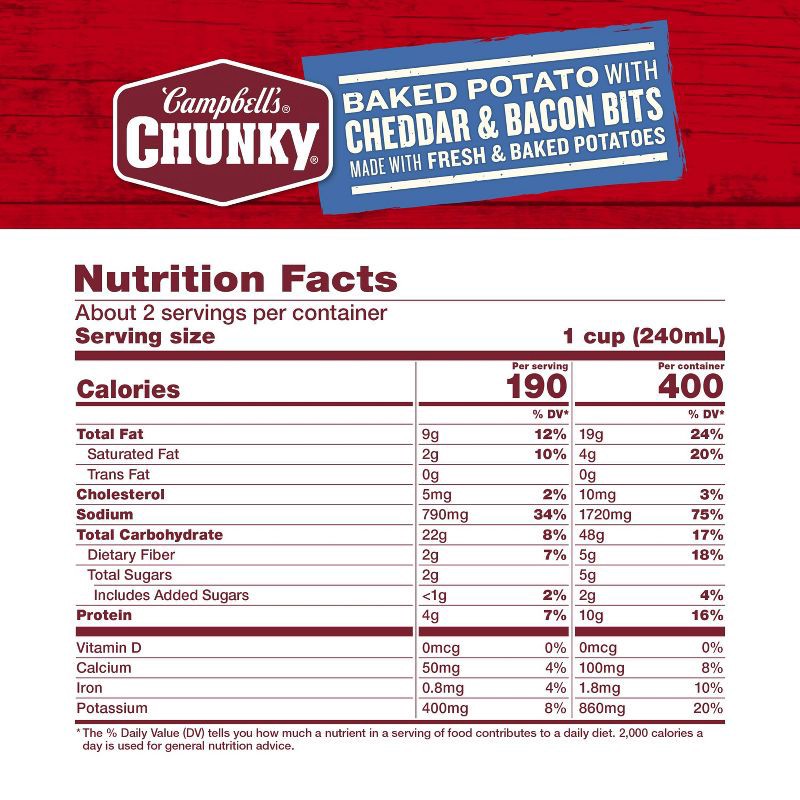 slide 8 of 14, Campbell's Chunky Baked Potato with Cheddar Bacon Bits Soup - 18.8oz, 18.8 oz