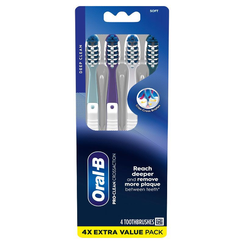 slide 2 of 9, Oral-B CrossAction All In One Toothbrushes, Deep Plaque Removal, Soft - 4ct, 4 ct